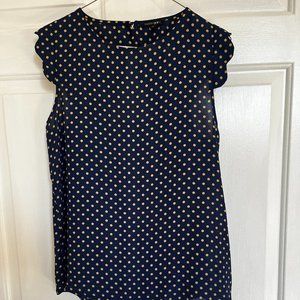 Paper Moon women's navy and yellow polka dot blouse with scalloped edges Size s